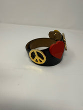 Load image into Gallery viewer, Moschino Black Leather Anarchy Smiley Face Heart Peace Sign Belt
