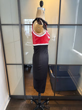 Load image into Gallery viewer, Moschino Black &amp; Red SHOP Stretch Satin Pencil Dress
