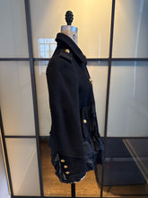 Load image into Gallery viewer, Moschino Black Wool Taffeta Ruffle Pea Coat
