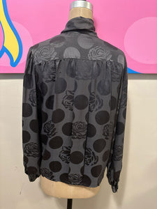 Givenchy Gray & Black Silk Floral Long Sleeve Blouse