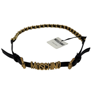Moschino Gold Metal Chain Black Leather Belt