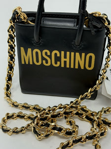 Moschino Black Leather Mini Bag Necklace