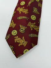 Load image into Gallery viewer, Moschino Brown, Burgundy,Yellow Silk Smiley Face Bear Neck Tie
