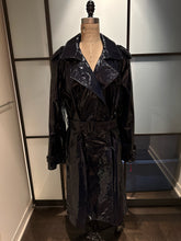 Load image into Gallery viewer, Diane von Furstenberg Size L Navy Blue Patent Leather Trenchcoat
