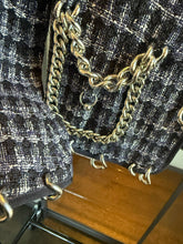 Load image into Gallery viewer, Moschino Navy &amp; White Houndstooth Silver Chain Link Jacket
