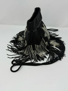 Saint Laurent Black & Silver Beaded Star Fringe Bucket Evening Bag