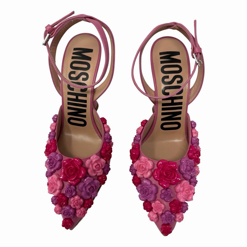 Moschino 35 Pink Sugar Flower Heels Sandals NEW