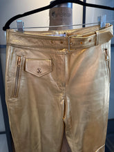 Load image into Gallery viewer, Moschino x H&amp;M Size 0 Gold Leather Moto Pants
