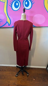 Tom Ford Burgundy V-Neck Long Sleeve  Dress