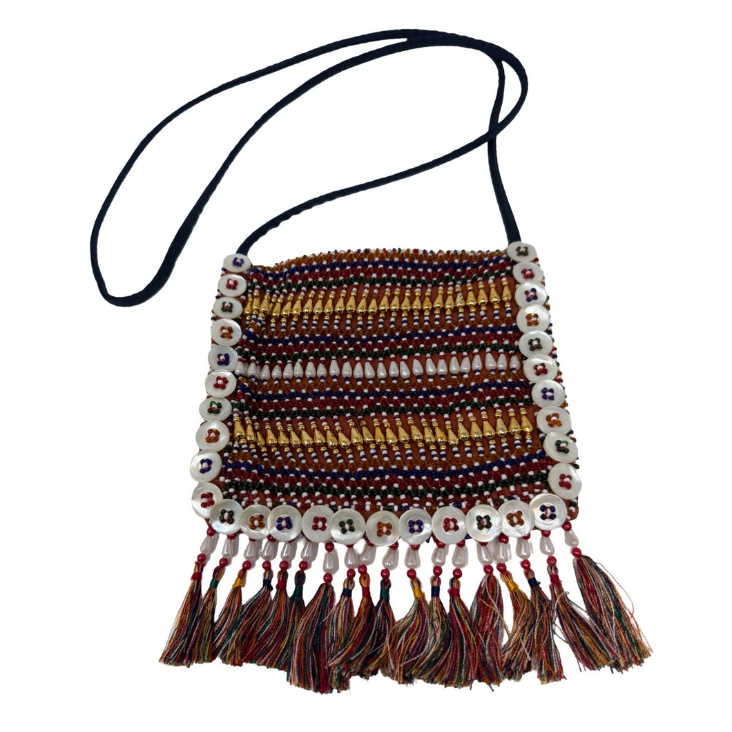 Moschino Navy Satin Beaded Button Crossbody Bag