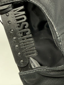 Moschino Gold Logo Black Leather Baseball Cap