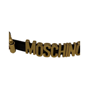 Moschino Gold Metal Chain Black Leather Belt