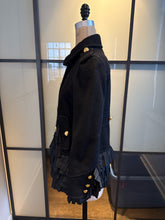 Load image into Gallery viewer, Moschino Black Wool Taffeta Ruffle Pea Coat
