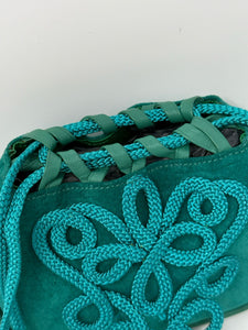 Yves Saint Laurent Green Suede Bucket Evening Bag 1980s
