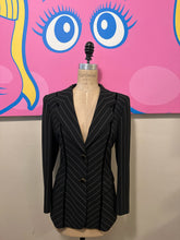 Load image into Gallery viewer, Escada Size M/ L Black &amp; White Wool Pinstripe Blazer
