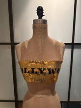 Load image into Gallery viewer, Moschino Gold &amp; Black Sequined Crop Top Bandeau  NWT
