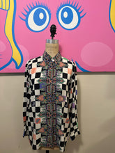 Load image into Gallery viewer, Versus Gianni Versace Size 42 Purple &amp; Black Checkered Blouse
