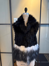 Load image into Gallery viewer, Adrienne Landau Size S Black &amp; White Fox Rabbit Lamb Fur Vest
