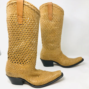 Gianni Barbato 37 Tan Woven Leather Western Boots 2400-553-102120