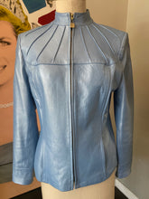 Load image into Gallery viewer, St. John Sport Blue Metallic Leather Bomber Jacket
