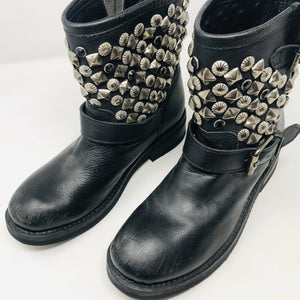 ASH 38 Black Leather Studs Moto Biker Boots 2400-502-12220