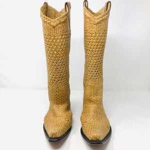 Gianni Barbato 37 Tan Woven Leather Western Boots 2400-553-102120