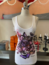 Load image into Gallery viewer, Religion Sz M White Rayon Purple Skull Flower T-shirt 2400-881-3922
