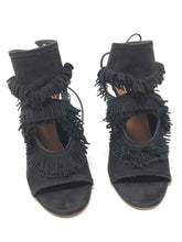 Load image into Gallery viewer, Aquazzura 36 Black Suede Leather Fringe Sandals 1-416-61321
