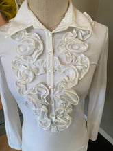 Load image into Gallery viewer, Anne Fontaine Size 40 White Stretch Cotton Ruffle Neck Blouse NWT
