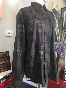 Signum Size L Brown Cotton Script Long Sleeve Shirt 2400-69-5720