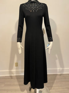 St. John Size 0 Black Santana Knit Beaded Long Sleeve Gown Dress