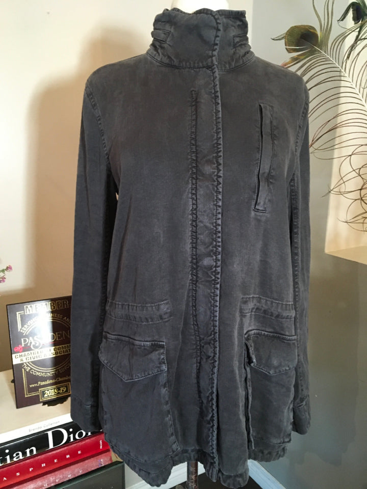 James Perse Size 2 Off Black Distressed Cotton Jacket