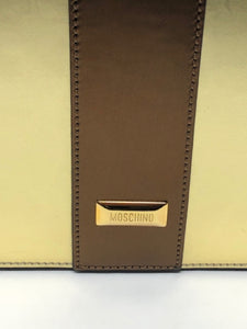 Moschino Brown Gold Leather Gift Box Bag Purse