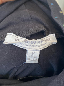 St. John Sport Size P Black Knit Turltleneck Jersey Sequin Top