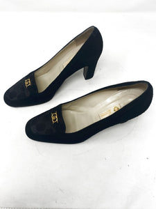 Gucci Black Fabric Suede Trim Pumps Vintage