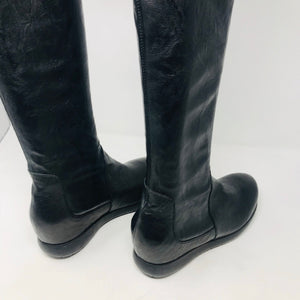 Andia Fora 37 Black Leather Over The Knee Wedge Boots 2400-543-12220