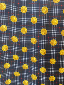 Burberry Navy Gold Plaid Silk Scarf