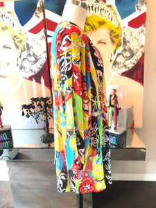 Diane Fres Blue Green Red Floral Beaded Kimono Jacket NWOT