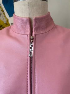 St. John Pink Leather Size P Leather Bomber Jacket