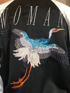 Off-White Black Satin Virgil Abloh Bomber Crain Eagle Jacket 2400-99-12119