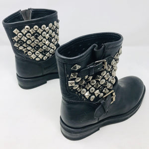 ASH 38 Black Leather Studs Moto Biker Boots 2400-502-12220