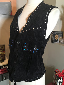 Issey Miyake Black Jacket Vest Combo Studs Crushed Velvet 2 Pc 2400-234-12119