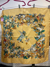 Load image into Gallery viewer, Hermes Yellow Teal Blue Birds Silk Scarf 2870-11-11121
