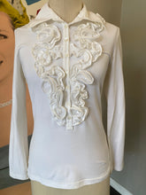 Load image into Gallery viewer, Anne Fontaine Size 40 White Stretch Cotton Ruffle Neck Blouse NWT
