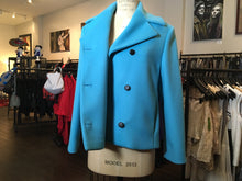 Load image into Gallery viewer, Balenciaga Blue Wool Blend Double Breasted Pea Coat  Runway 2014
