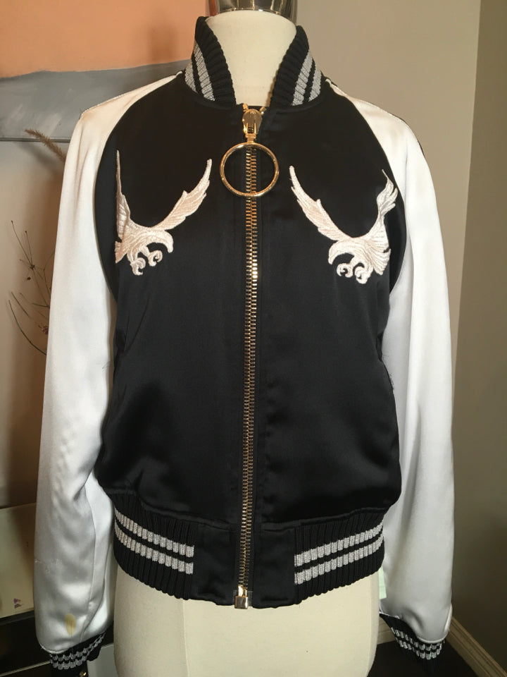 Off-White Black Satin Virgil Abloh Bomber Crain Eagle Jacket 2400-99-12119