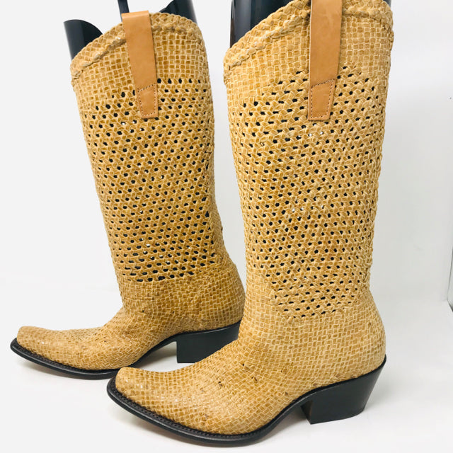 Gianni Barbato 37 Tan Woven Leather Western Boots 2400-553-102120