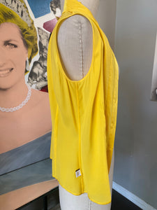 St. John Size 4 Yellow Silk Sleeveless Ruffle Front Blouse NWT