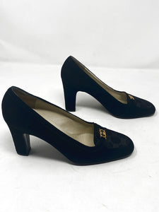 Gucci Black Fabric Suede Trim Pumps Vintage