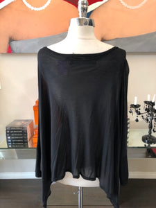 Enza Costa Viscose Blend Black Size S/M Tissue Hem Blouse 2400-887-6821